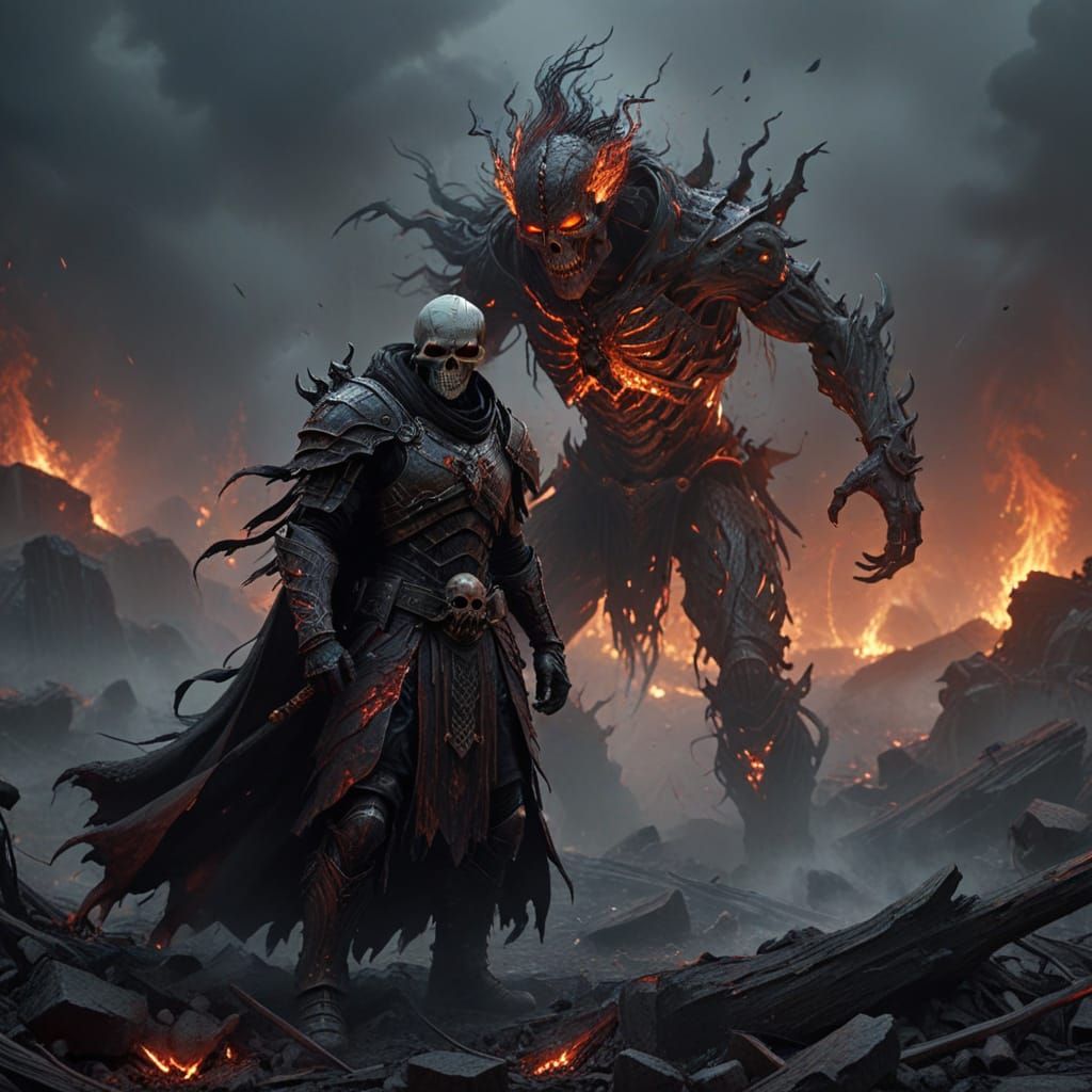 Necromancer Warrior in Desolate Battlefield: Dark Fantasy