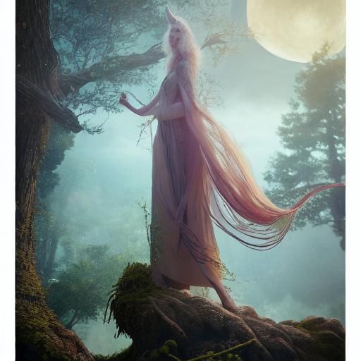 Wizard Druid Sunset: Magical Network in Surreal Style