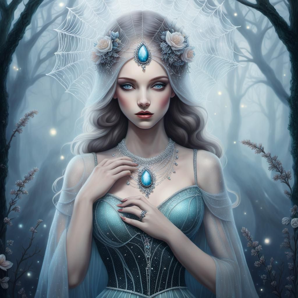 Cobweb Dress Shimmers in Misty Dawn Light