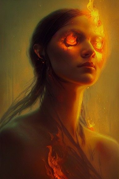 Sinister Fire Maiden in Hyperdetailed Academic Art