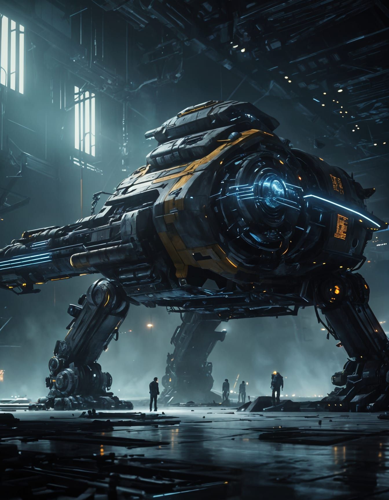 Sci-Fi Sonic Pulse Cannon in Giant Hangar