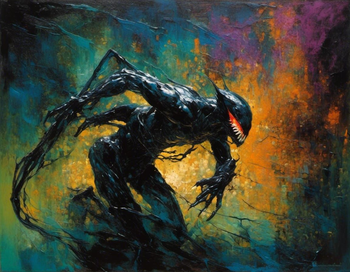 Flesh Abomination Black Symbiote Infection as Oil Painting