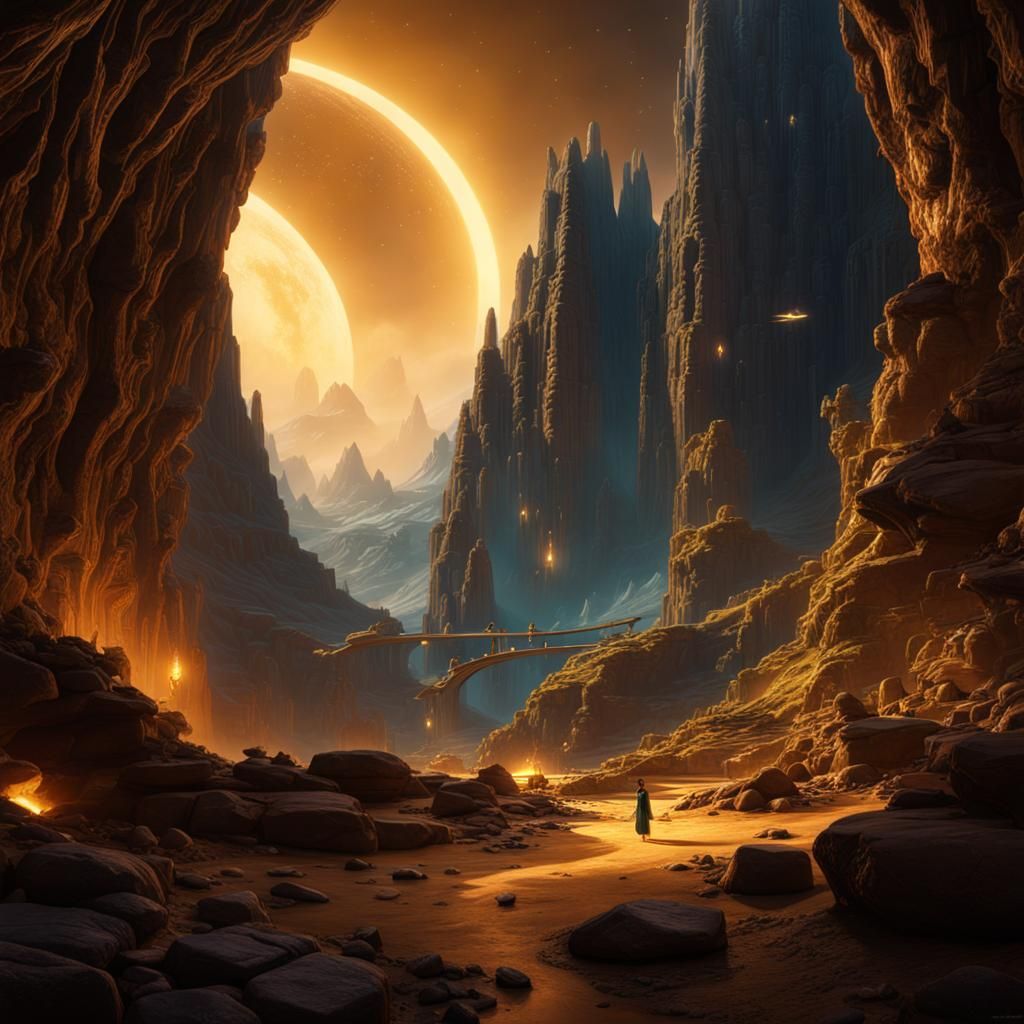 Onoskelis and Her Golden Cave: Fantasy Concept Art