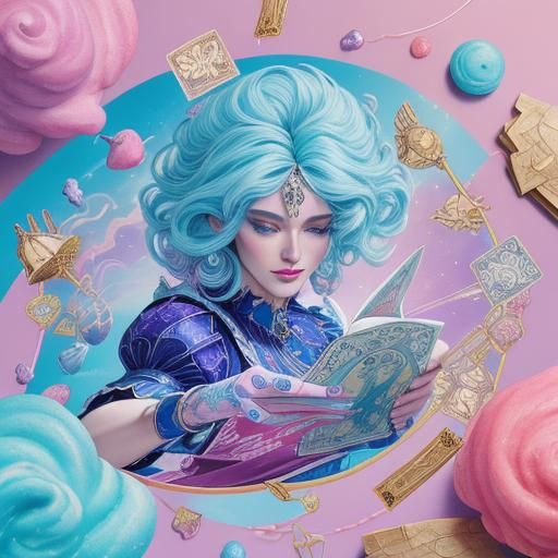 Libra Reading Tarot Cards in Candy Art Style