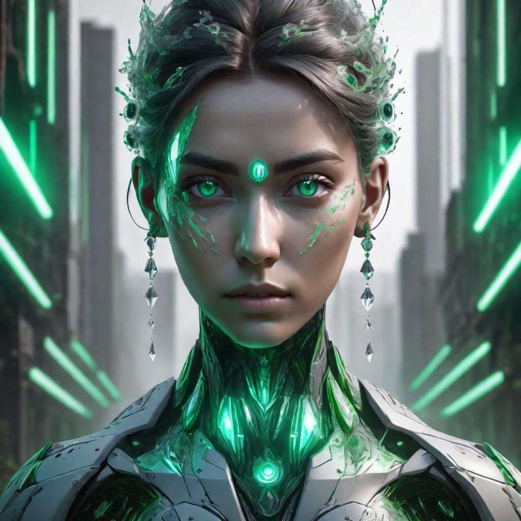 Hyperdetailed Portrait of a Woman with Gray-Green Eyes