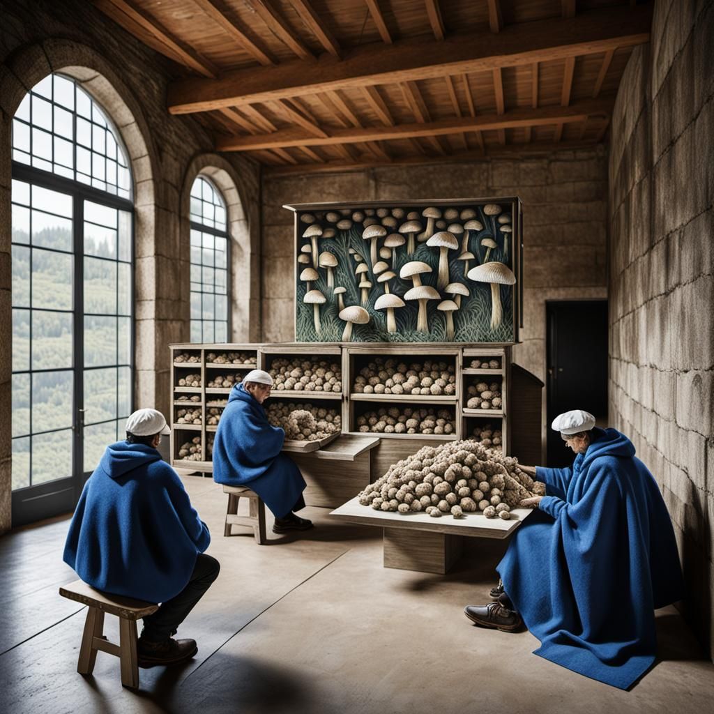 Fragile Industrial Harmony in Linocut