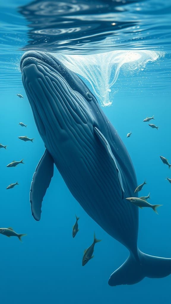 A Whale and Small fish swimming around him