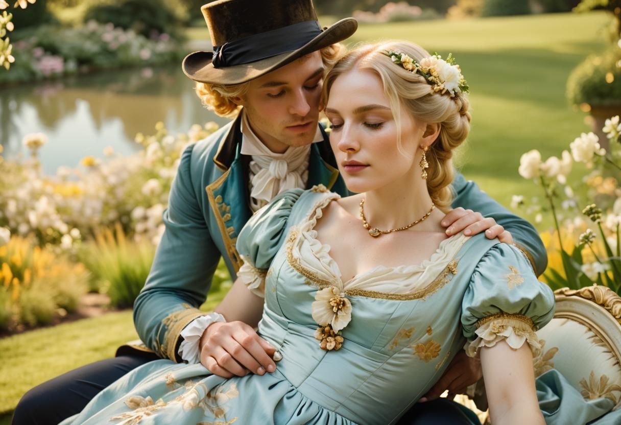 Romantic Realism: Lady in Garden Love Scene