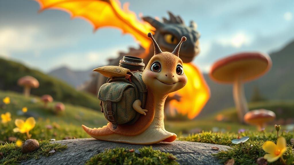Whimsical Snail Hero Defies a Fire-Breathing Dragon in Vibra...