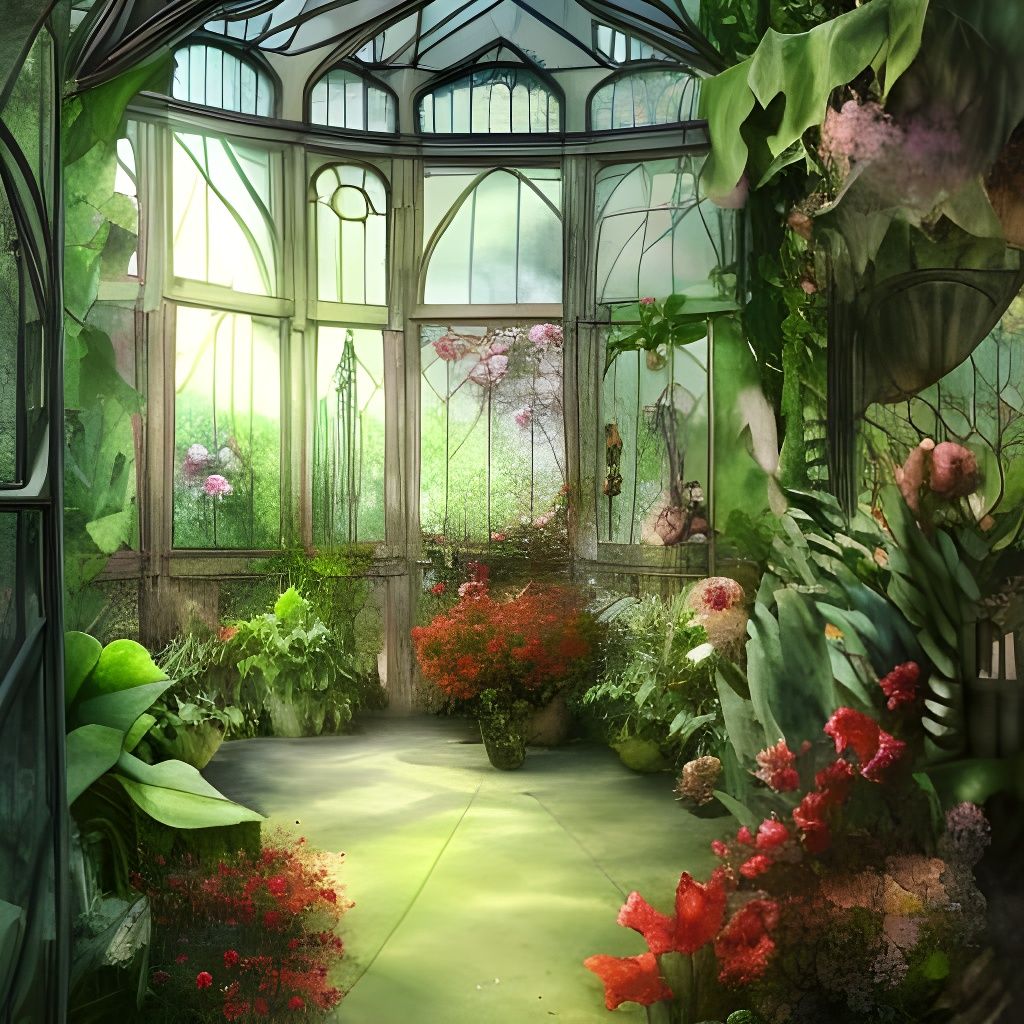Overgrown Greenhouse: Sinister Gothic Mixed Media Painting