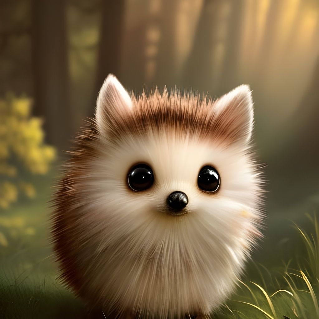 Round Fluffy Baby Hedgehog Portrait in Whimsical Style