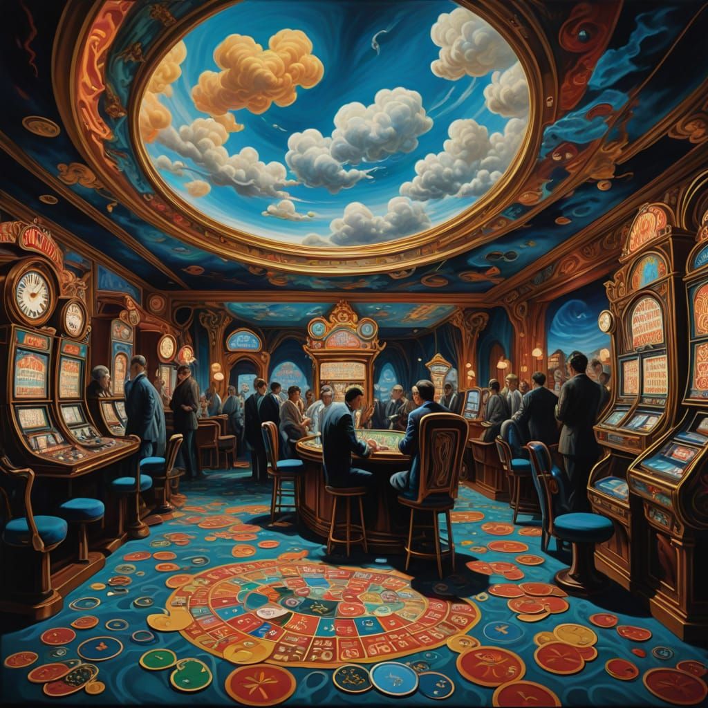 Surrealist Casino Scene in Dreamlike Chaos