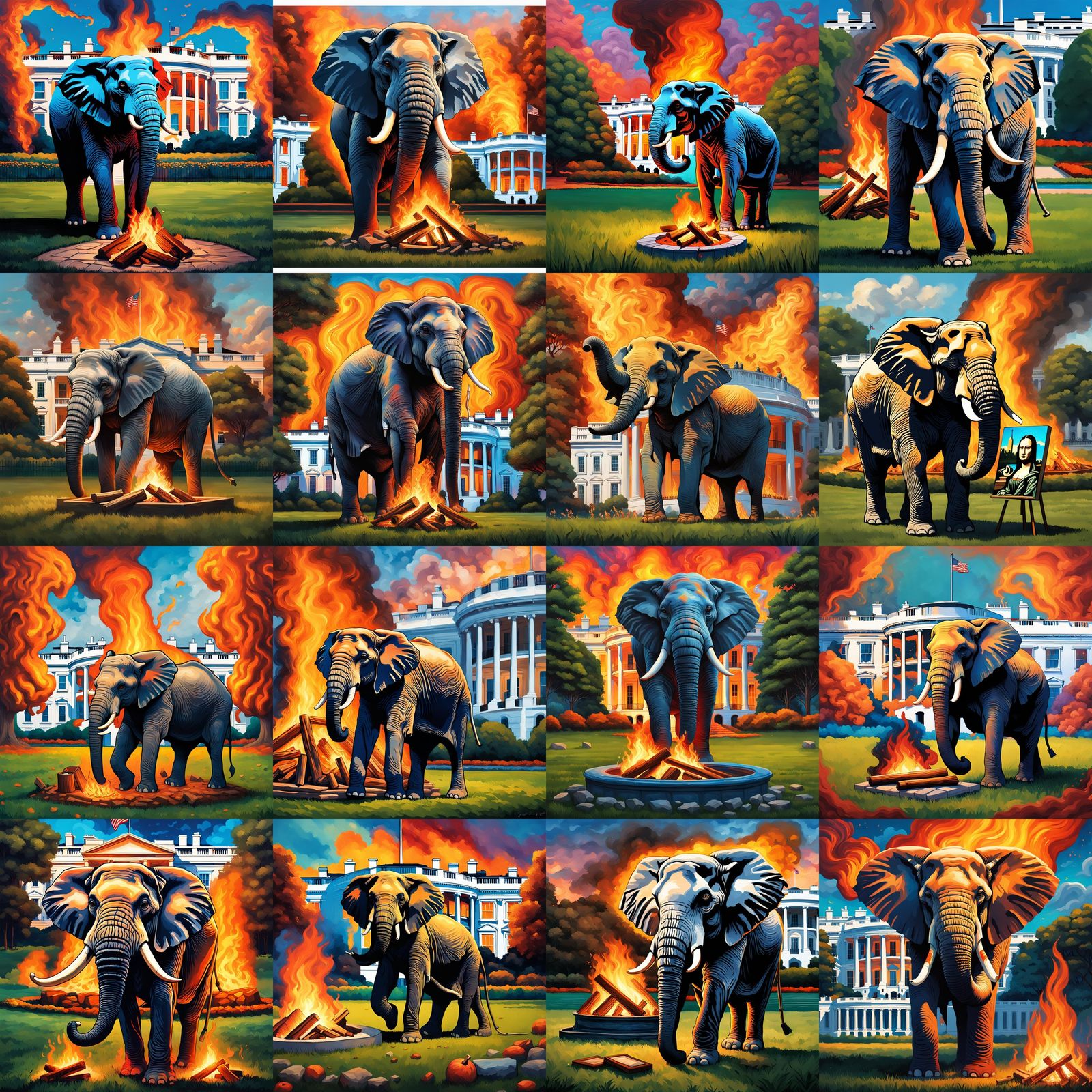 Elephant with Mona Lisa on White House Lawn