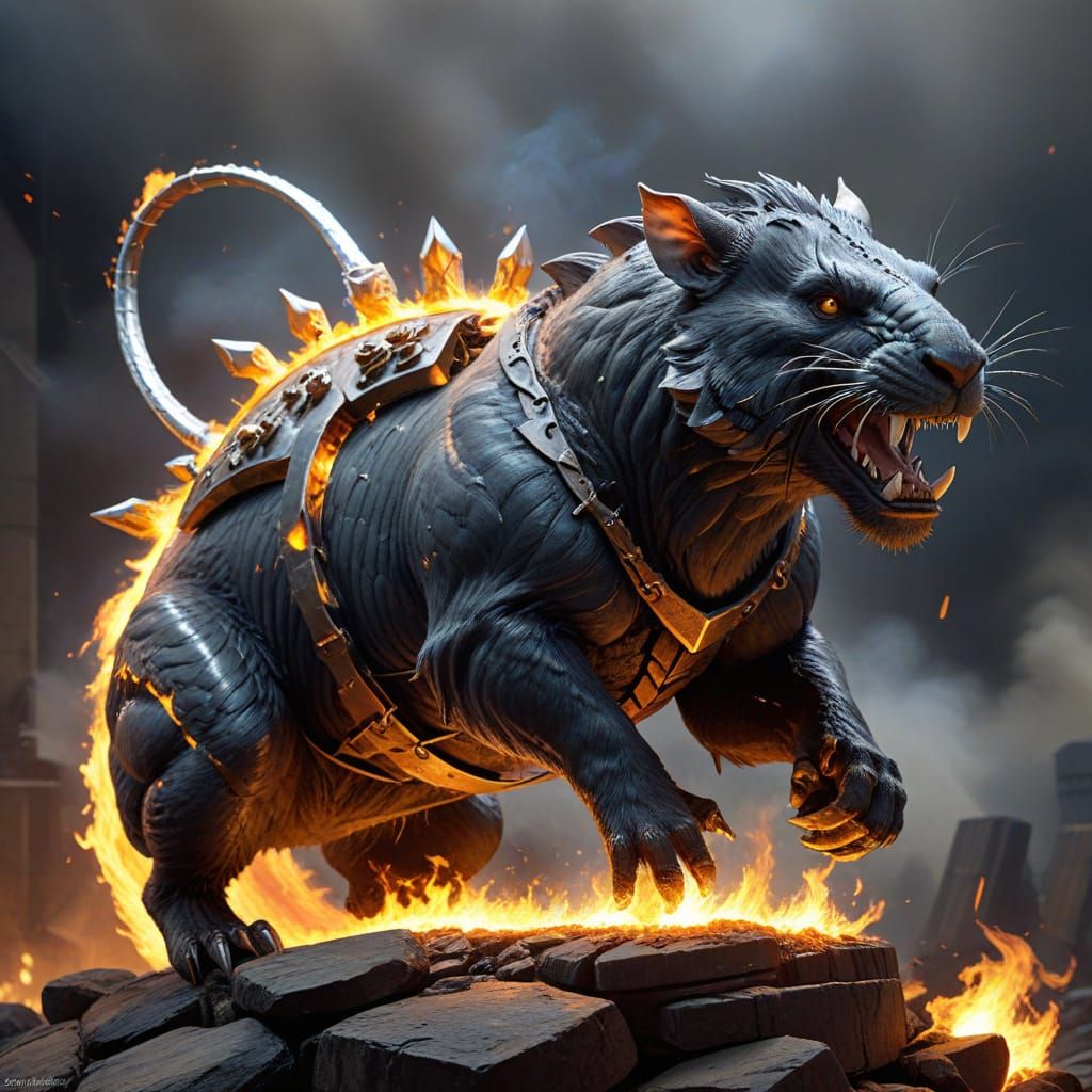 A valiant rodent, clad in gleaming steel, astride a fire-breathing behemoth - because why settle for a cheese wheel when...