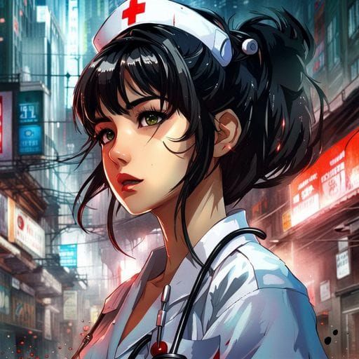 Beautiful Japanese Nurse in Ink Splash Art