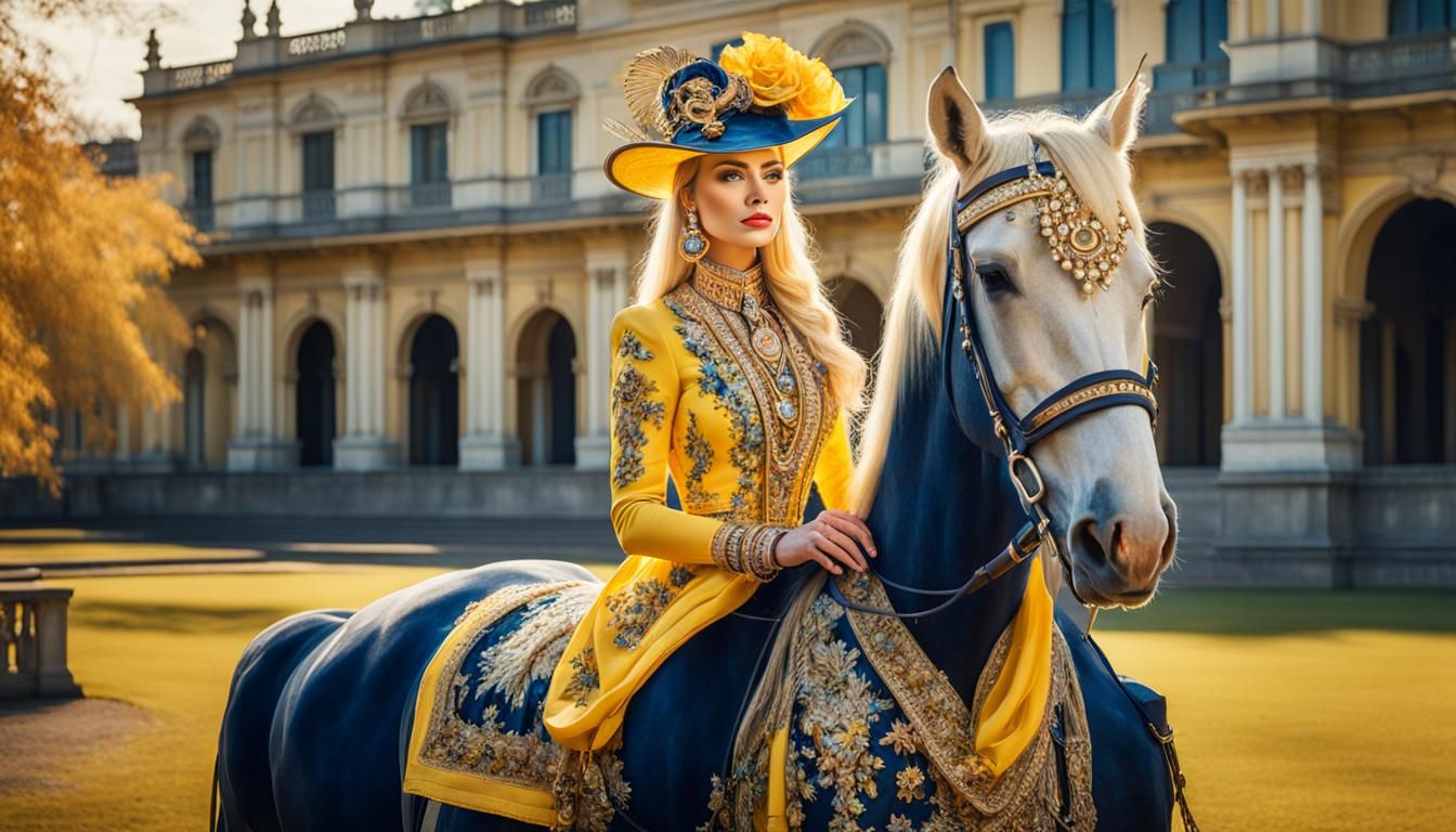 Hyperrealistic Portrait: Blonde Woman on Horse
