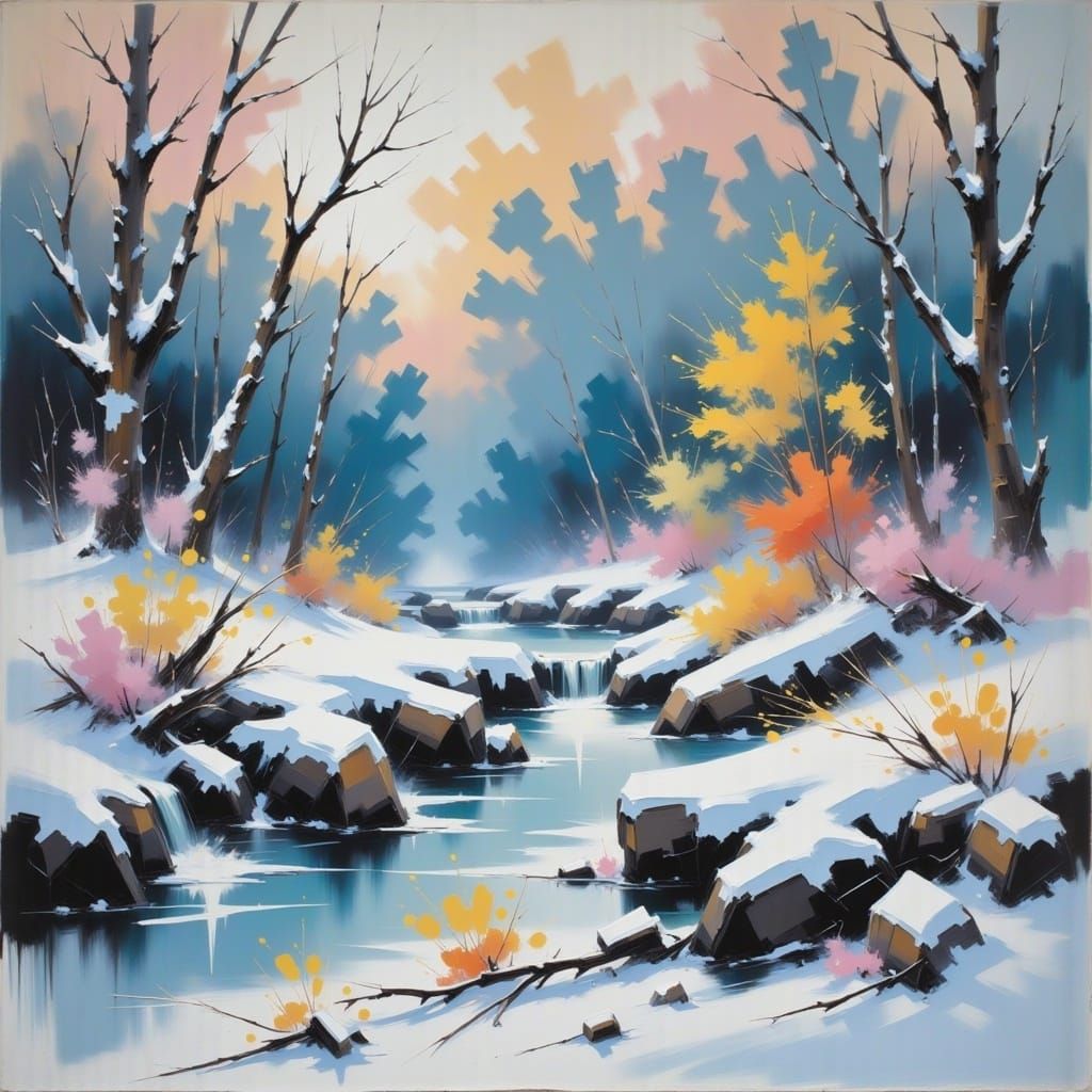 <lora:GazAbstract:1.0> A Snowy, country Christmas