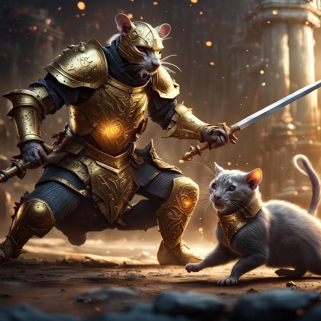 Epic Rat vs Cat Warriors in Gold Knight Armor