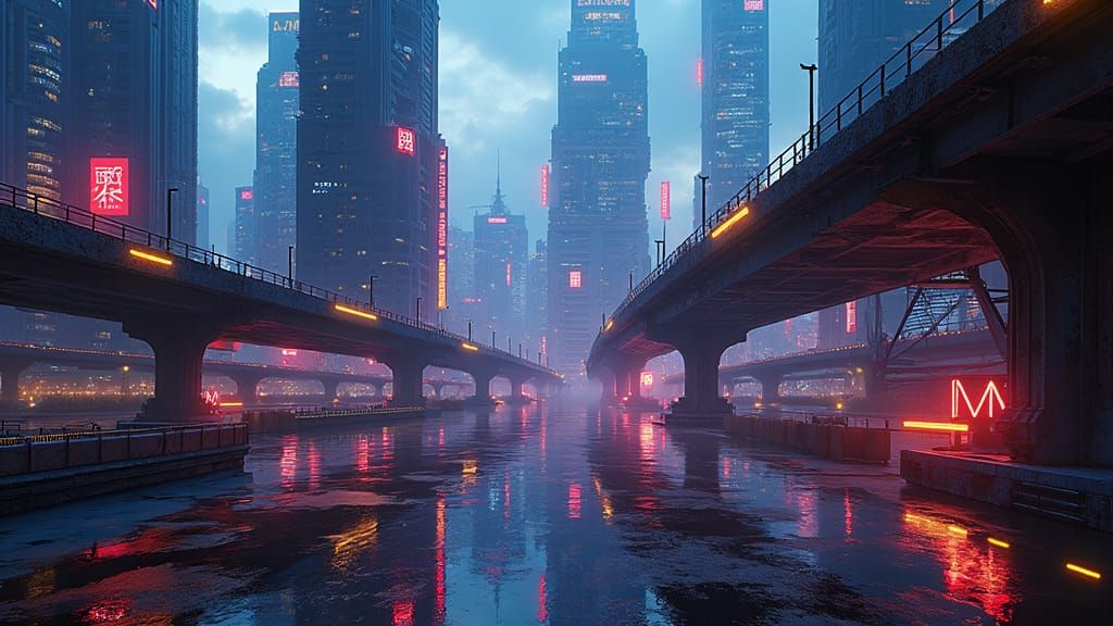 Cyberpunk Cityscape Concept Art in Dystopian Style