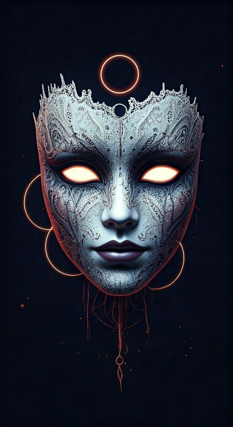 Threadbare Mask with Halos in Double Exposure