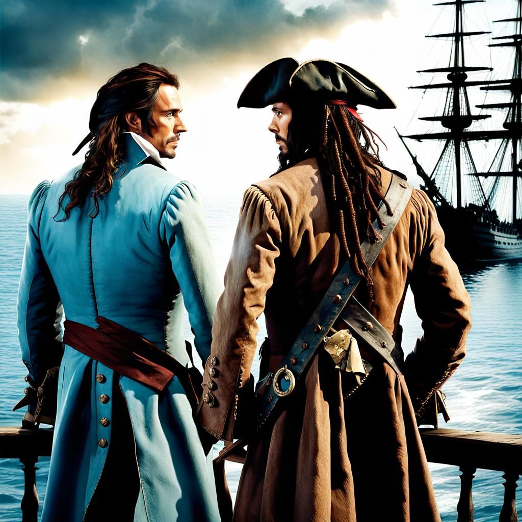 Pirate Ships on the Horizon: Two Figures on a Pier