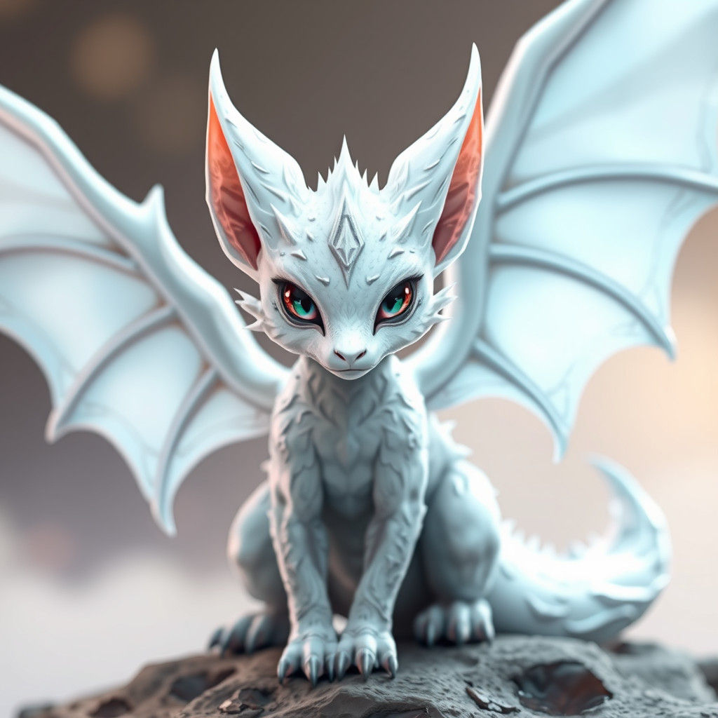 Sinister Cute White Dragon Fox with Angel Wings