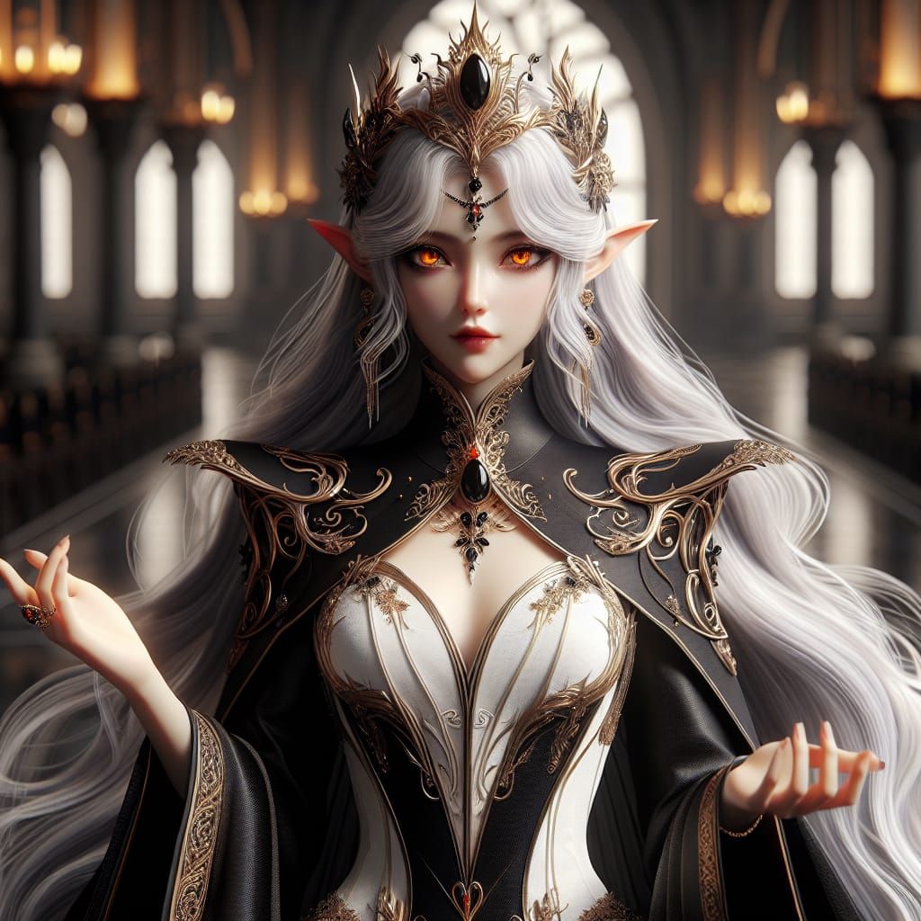 Regal Dark Elf Queen with Gold Crown