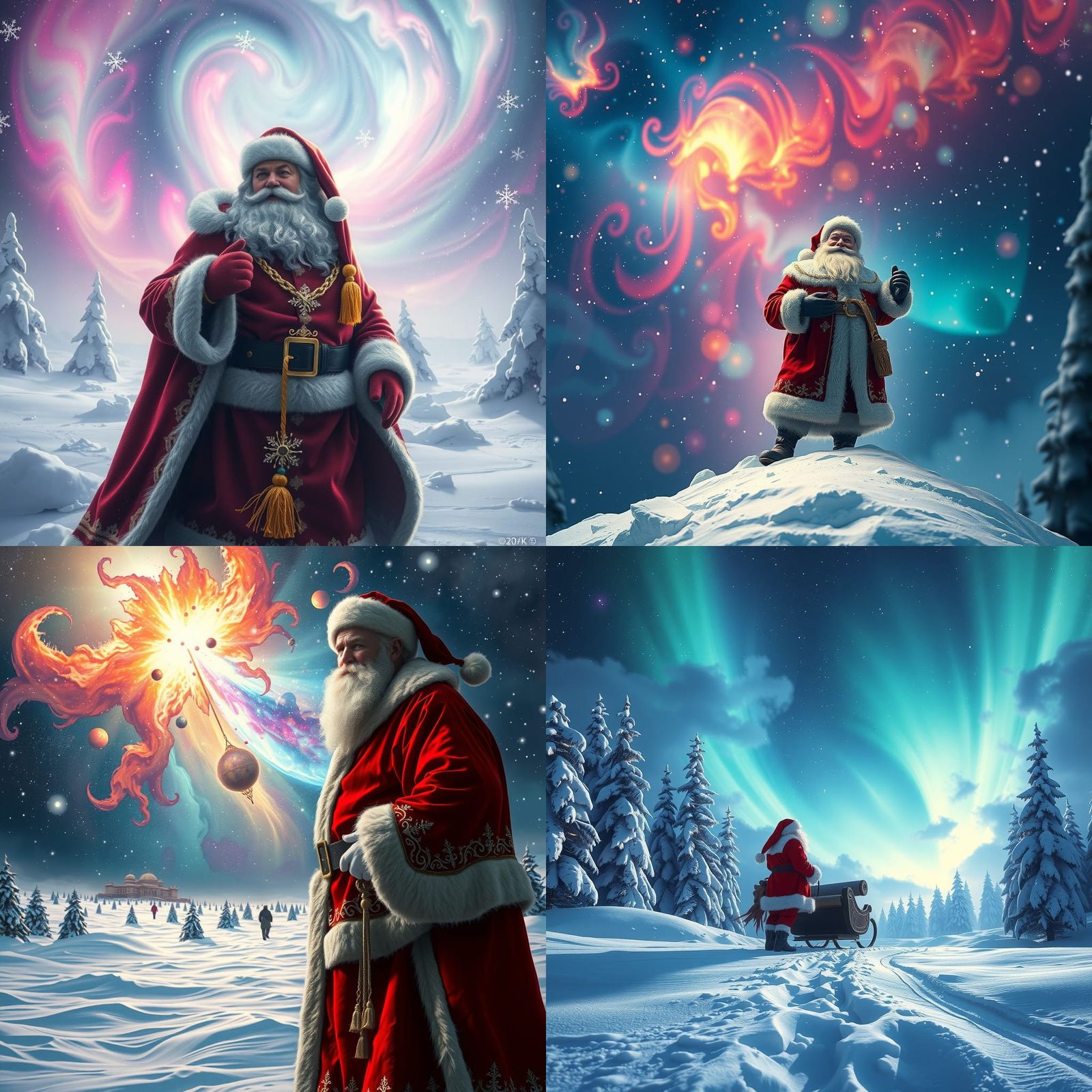 Santa Claus in Snowy Nebula Scene