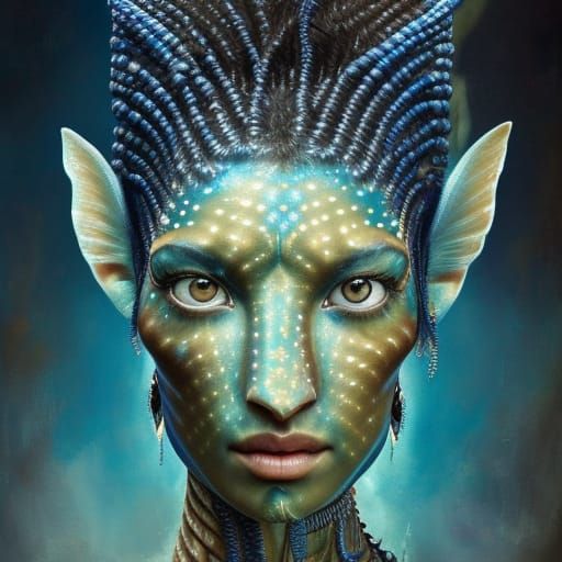 Detailed Na'vi Woman Portrait in Candy Art Style