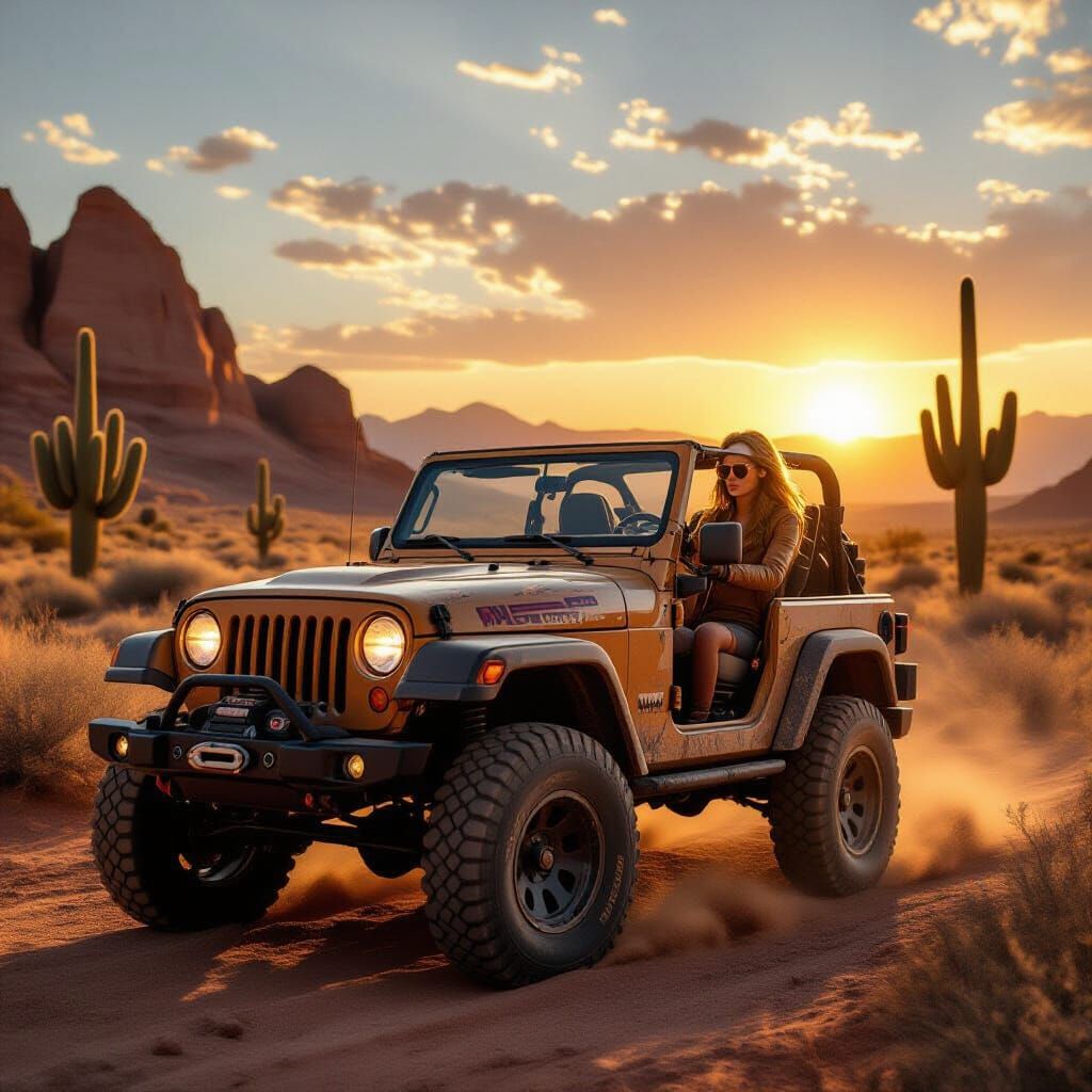Jeep Wrangler Desert Adventure at Golden Hour