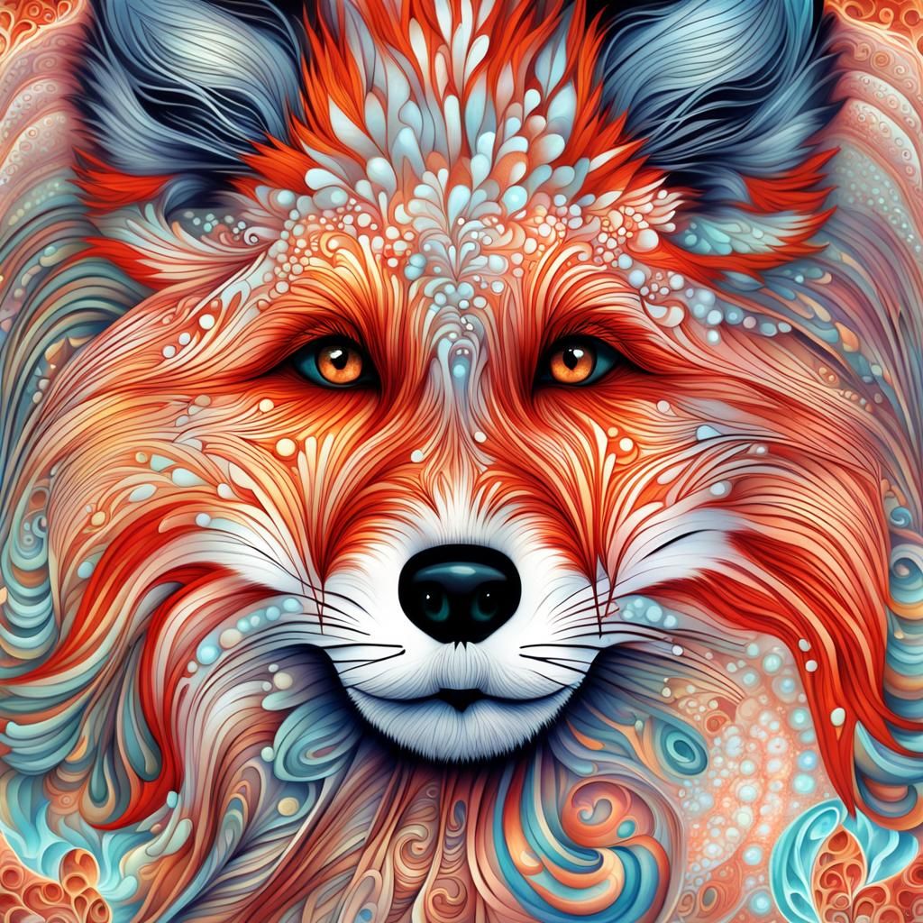 Red Fox with Fractal Fur in Abstract Expressionism