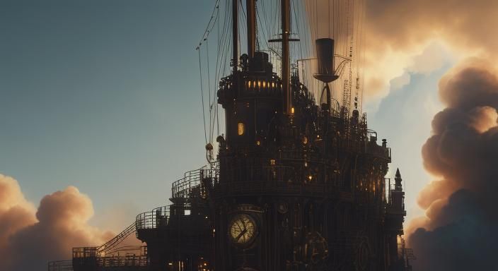 Steampunk Airship Battle Above Cloudy Skies