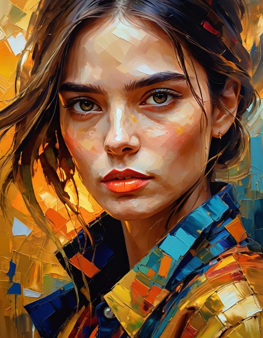 Abstract Portrait of Samantha in Oil Painting Style
