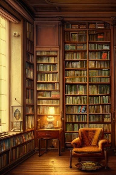 Cosy 1800s Bookshop Interior with Tiffany Lamps