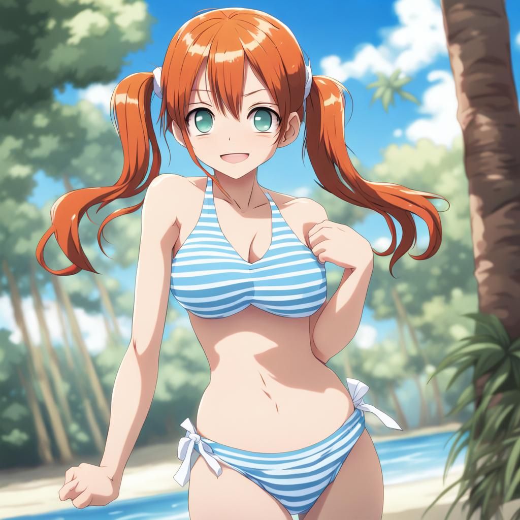 Anime Girl in Striped Bikini, Manga Style