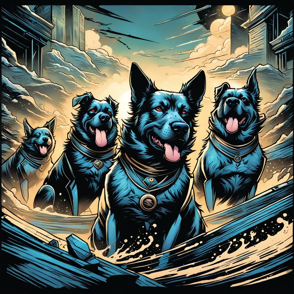 Singing Dogs in Comic Book Art Style