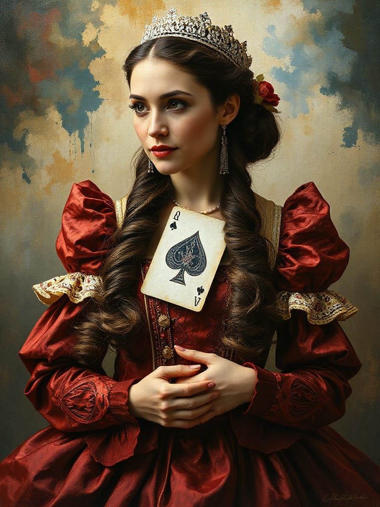 Queen of Hearts as Scarlett O'Hara in Epic Fantasy Painting