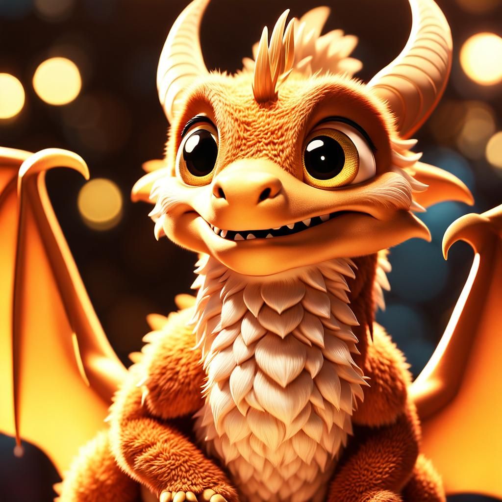 Pixar-Style 3D Dragon Baby Closeup