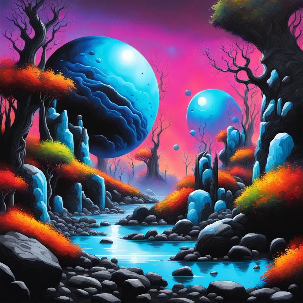 Colorful Alien Planet in Graffiti Art Style