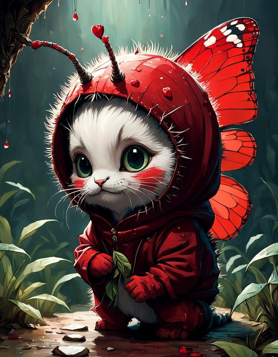 Adorable Baby Catterpillar in Red Valentine's Day Digital Pa...