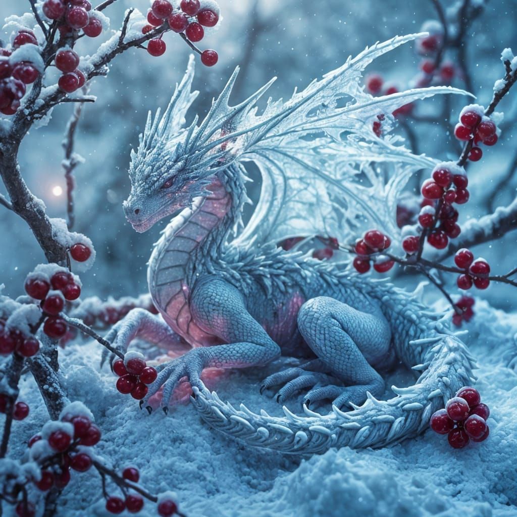 Snow Dragon Basks in Viburnum's Winter Wonderland