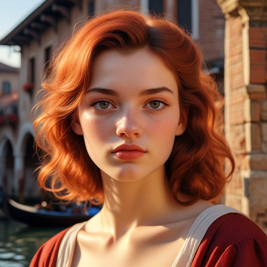Blushing Pin-Up Girl in Renaissance Landscape