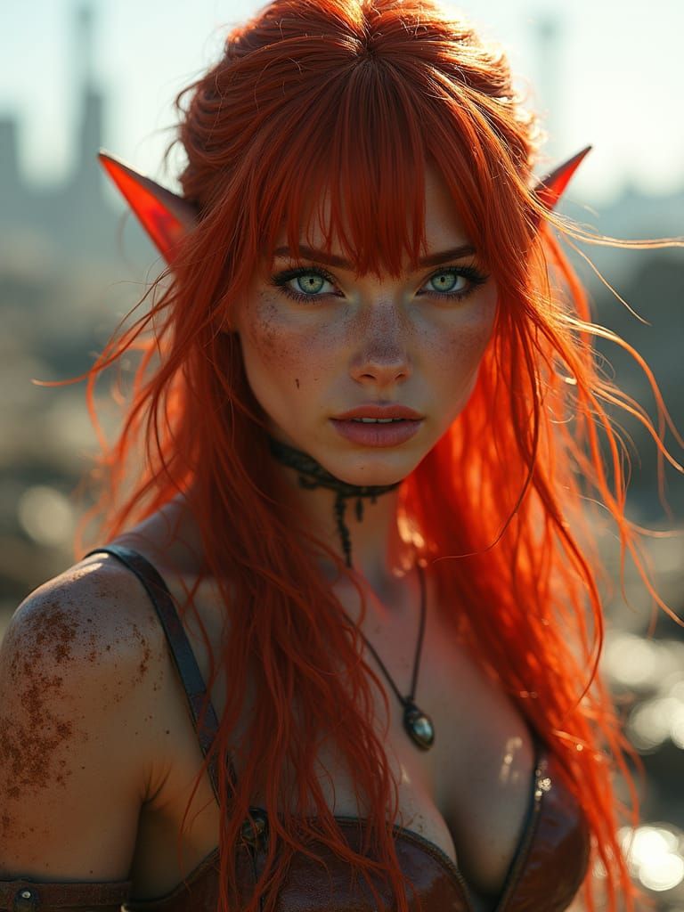 Dystopian Elf Warrior Portrait in Cyberpunk Style