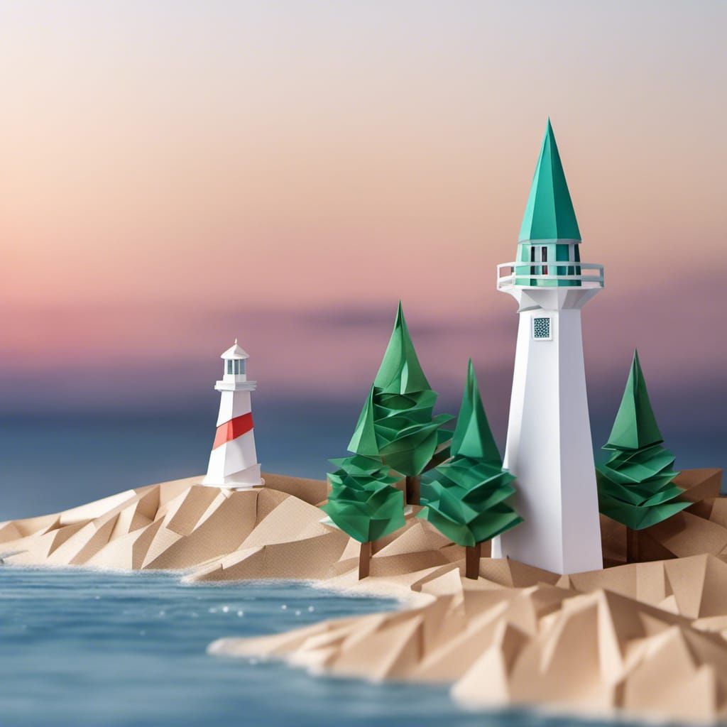 Origami Lighthouse and Maritime Pine Landscape