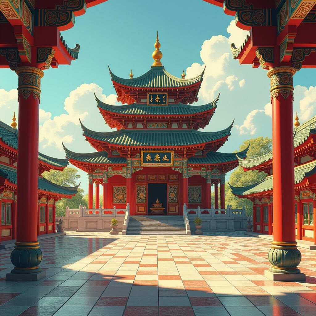 Majestic Temple in Sunlight: Digital Art