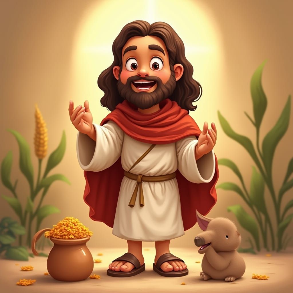 Jesus Christ in Cartoon Style with Vibrant Colors and Happy ...