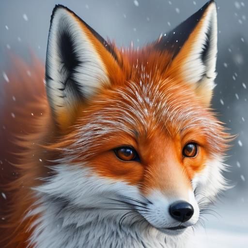 Fox in Snow, Watercolour Style Close-Up