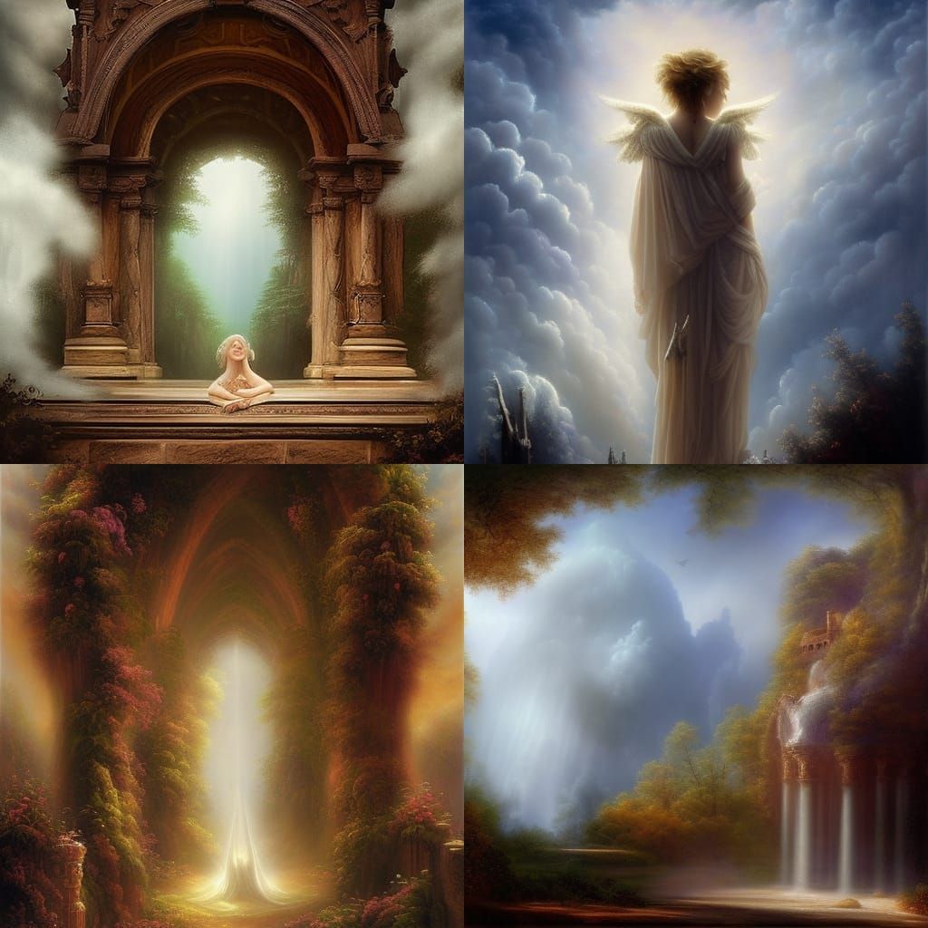 Ethereal Fantasy Gate with Clouds, Digital Matte Painting