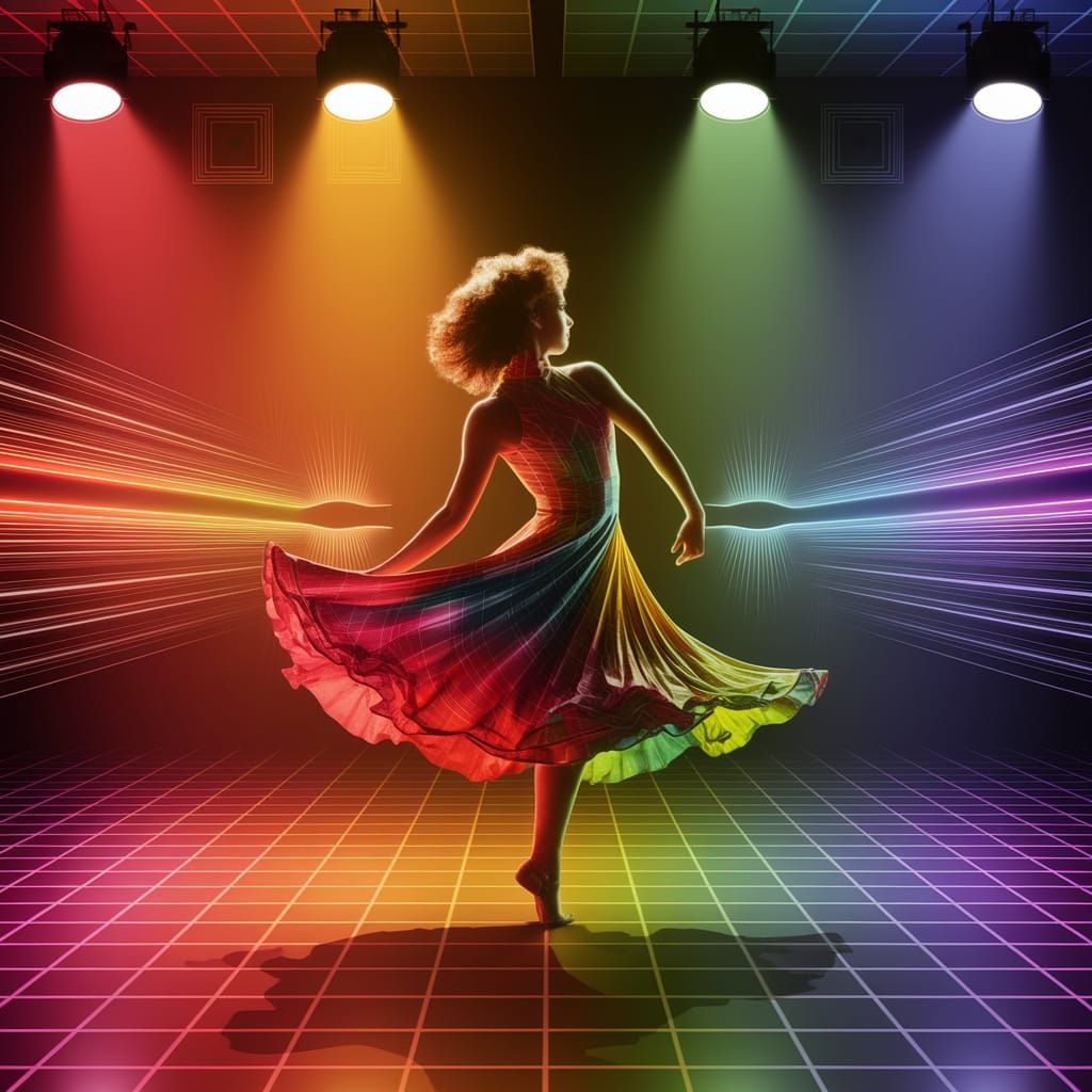 Electric Disco Dance Floor Scene in Vibrant Neon Colors