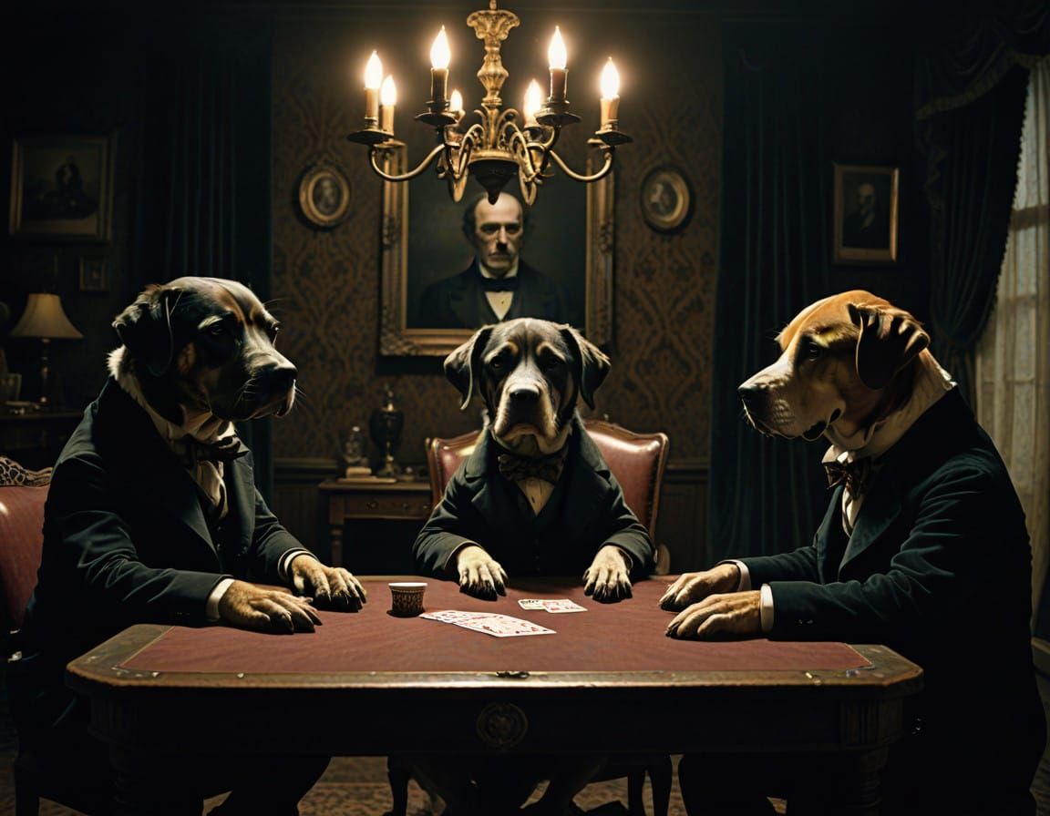 Gothic Gentlemen's Club Dogs Play Cards